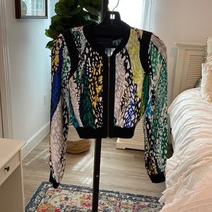 Bcbg silk bomber jacket with sheer back xs
